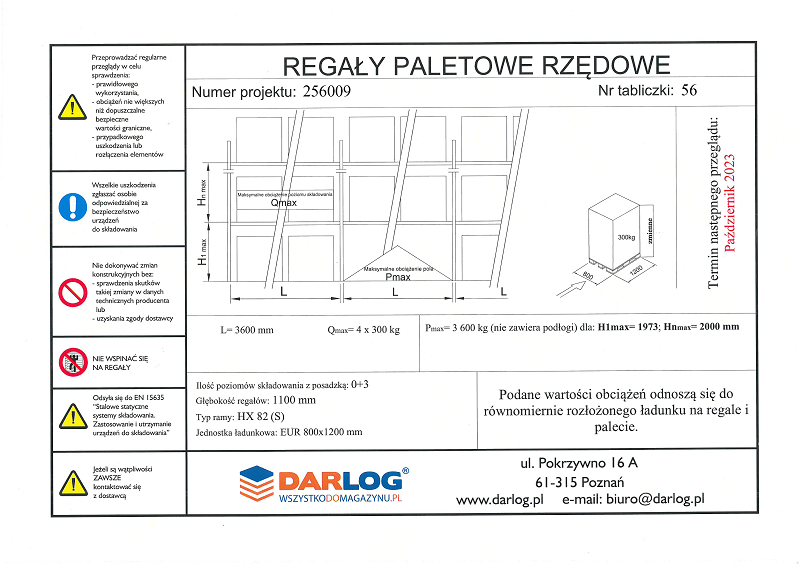 tablica znamionowa regału